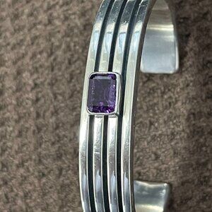 woman's sterling silver bracelet, cuff, with amethyst stone